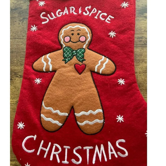 Sugar & Spice Christmas Red Stocking Embroidery Gingerbread Man 6X19 - Picture 3 of 11